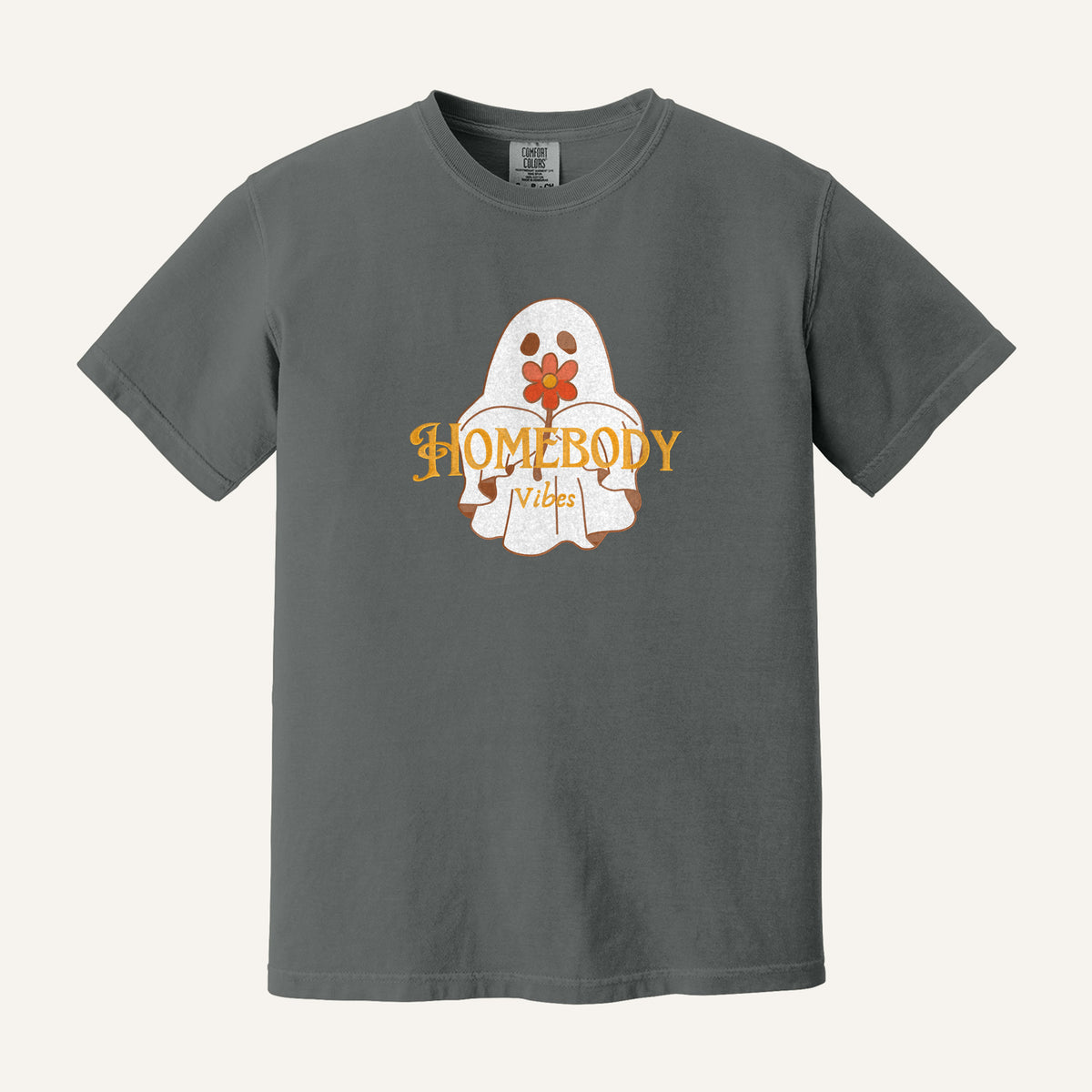 Homebody Vibes Ghost Embroidered Sweatshirt – Comfort Colors Tee in Pepper