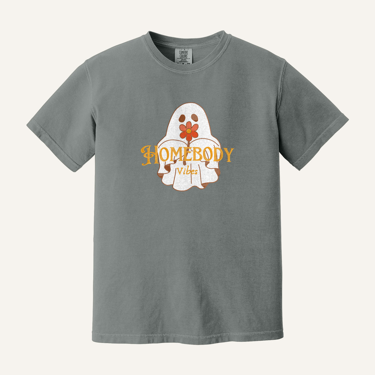 Homebody Vibes Ghost Embroidered Sweatshirt – Comfort Colors Tee in Grey