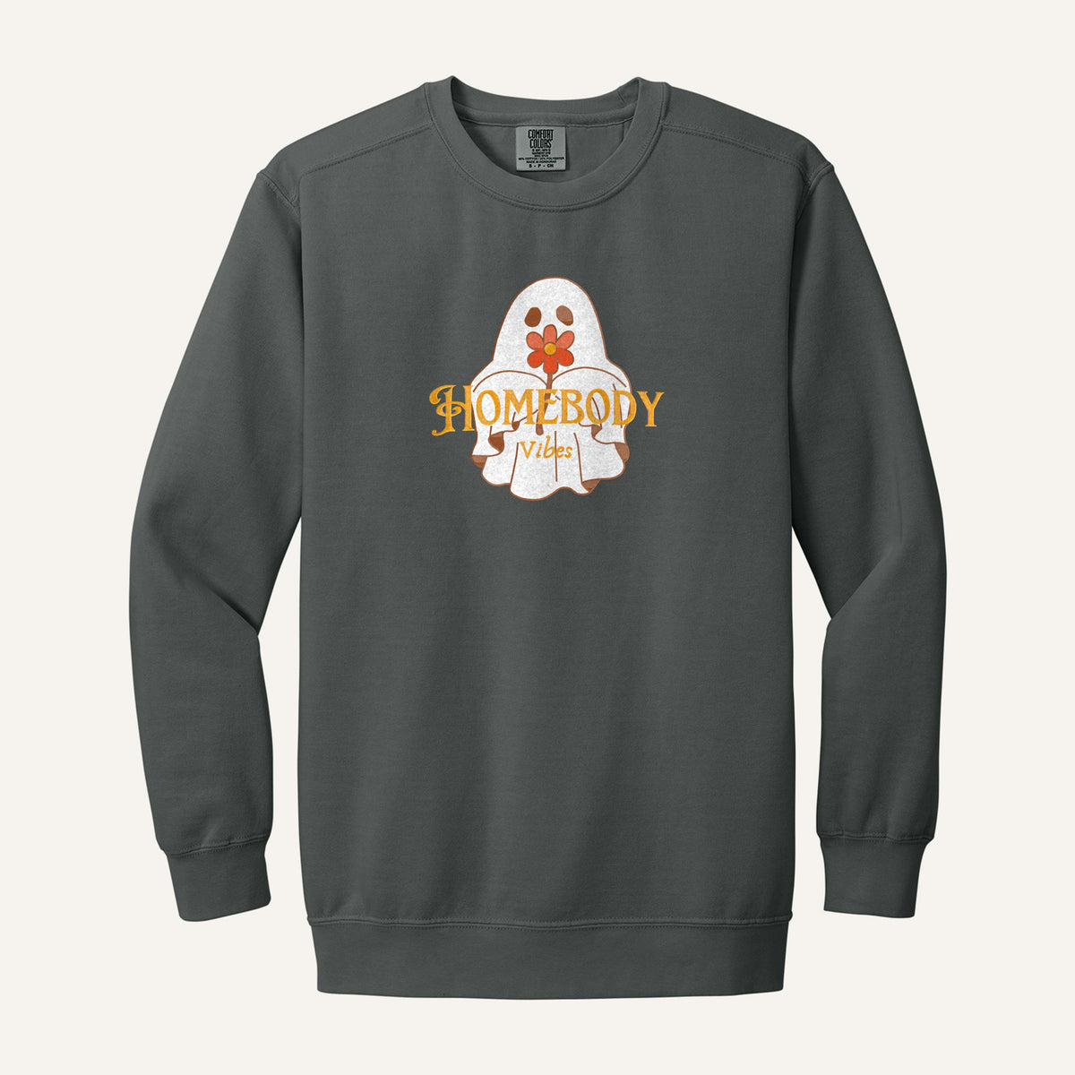 Homebody Vibes Ghost Embroidered Sweatshirt – Comfort Colors Crewneck in Pepper