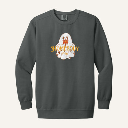 Homebody Vibes Ghost Embroidered Sweatshirt – Comfort Colors Crewneck in Pepper