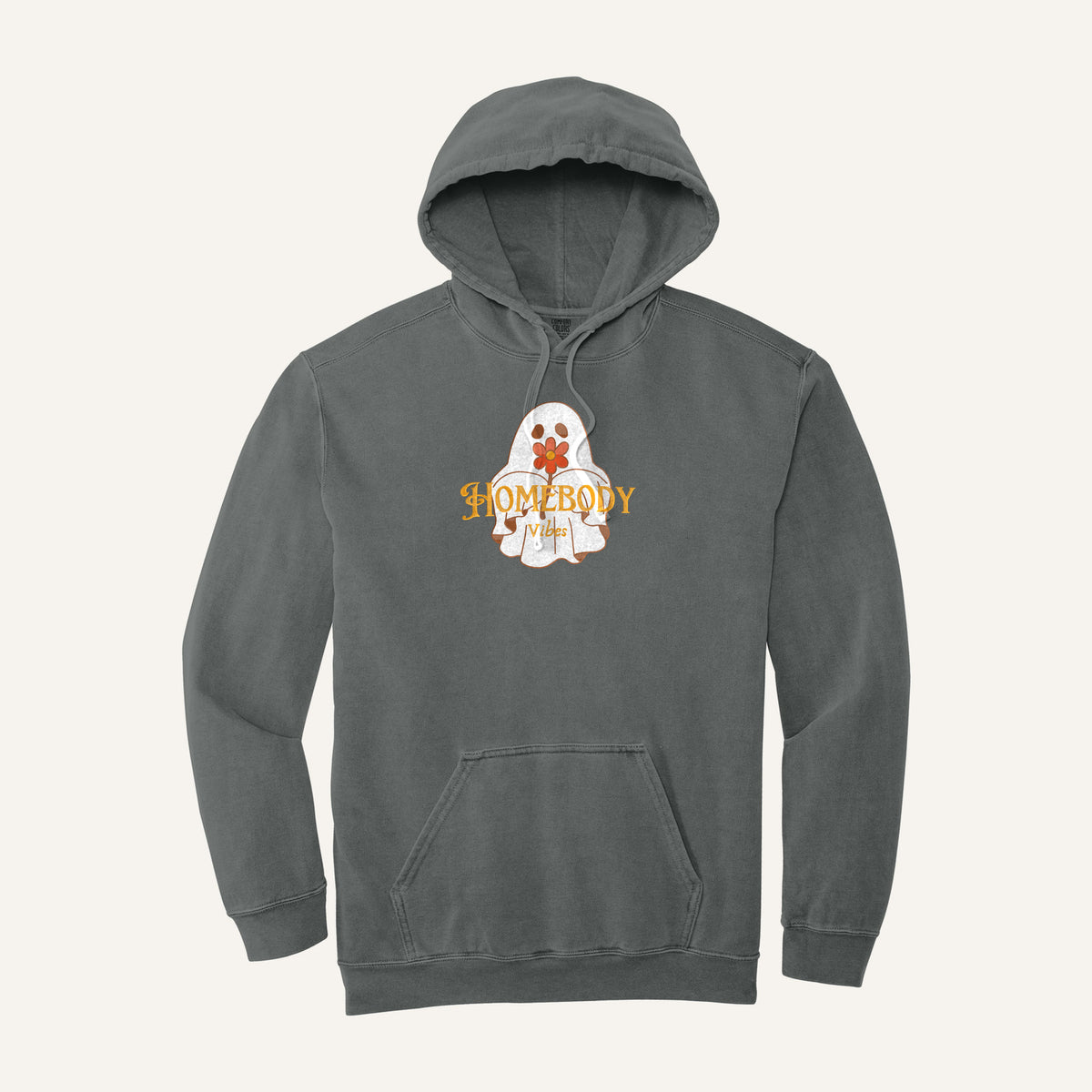 Homebody Vibes Ghost Embroidered Sweatshirt – Comfort Colors Hoodie in Grey