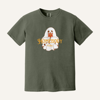 Homebody Vibes Ghost Embroidered Sweatshirt – Comfort Colors Tee in Moss