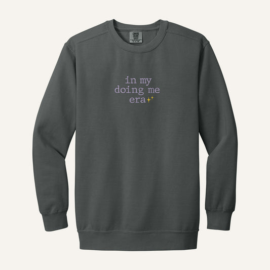 In My Doing Me Era Embroidered Sweatshirt – Comfort Colors Crewneck in Pepper