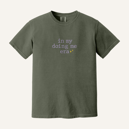 In My Doing Me Era Embroidered Sweatshirt – Comfort Colors Tee in Moss