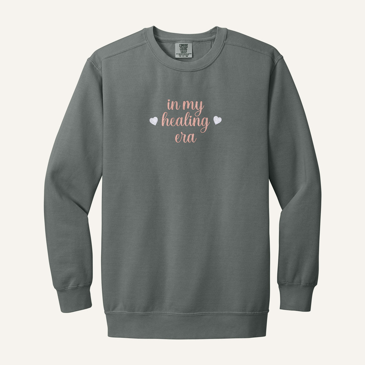 In My Healing Era Embroidered Sweatshirt – Comfort Colors Crewneck in Grey