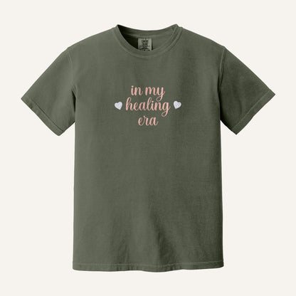 In My Healing Era Embroidered Sweatshirt – Comfort Colors Tee in Moss