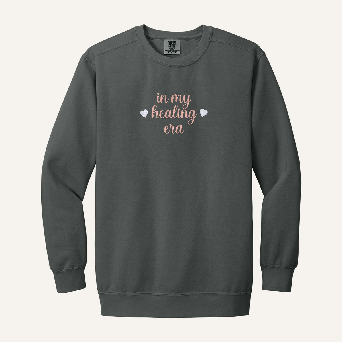 In My Healing Era Embroidered Sweatshirt – Comfort Colors Crewneck in Pepper