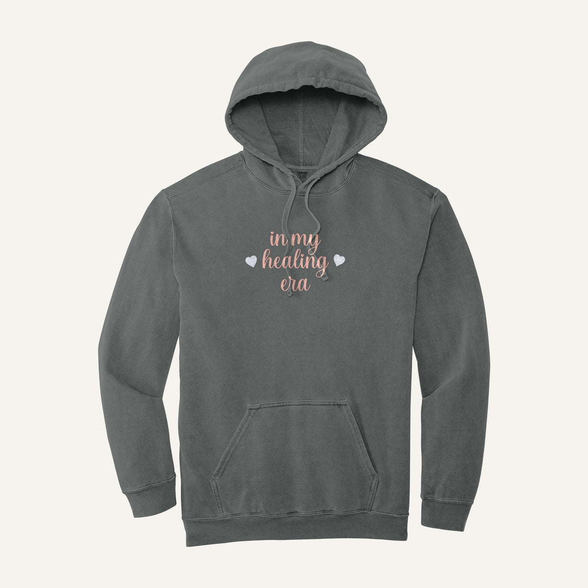 In My Healing Era Embroidered Sweatshirt – Comfort Colors Hoodie in Grey