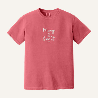Merry and Bright Embroidered Sweatshirt – Comfort Colors Tee in Watermelon