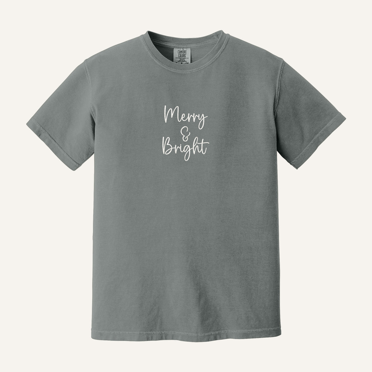 Merry and Bright Embroidered Sweatshirt – Comfort Colors Tee in Grey