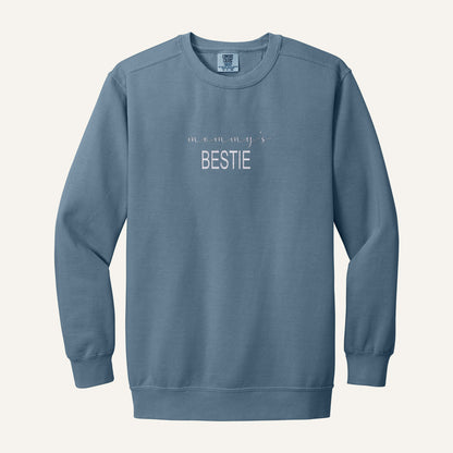 Mommy's Bestie Embroidered Tee – Comfort Colors Crewneck in Blue Jean