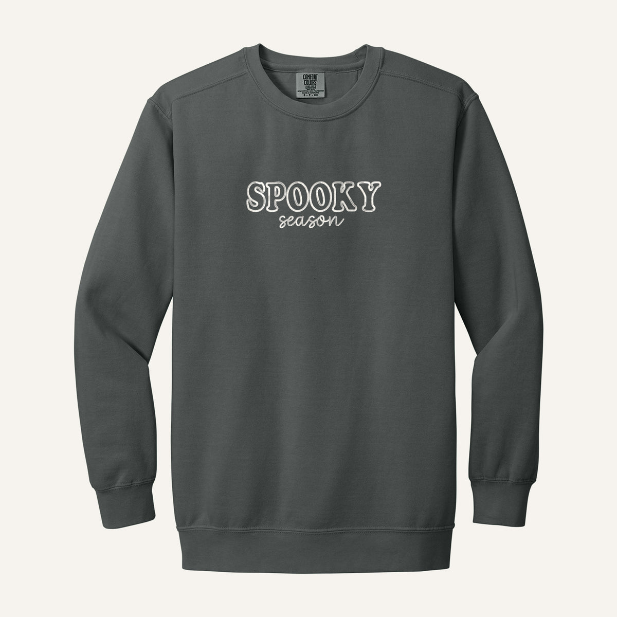 Spooky Season Embroidered Sweatshirt – Comfort Colors Crewneck in Pepper