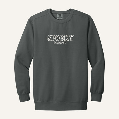 Spooky Season Embroidered Sweatshirt – Comfort Colors Crewneck in Pepper