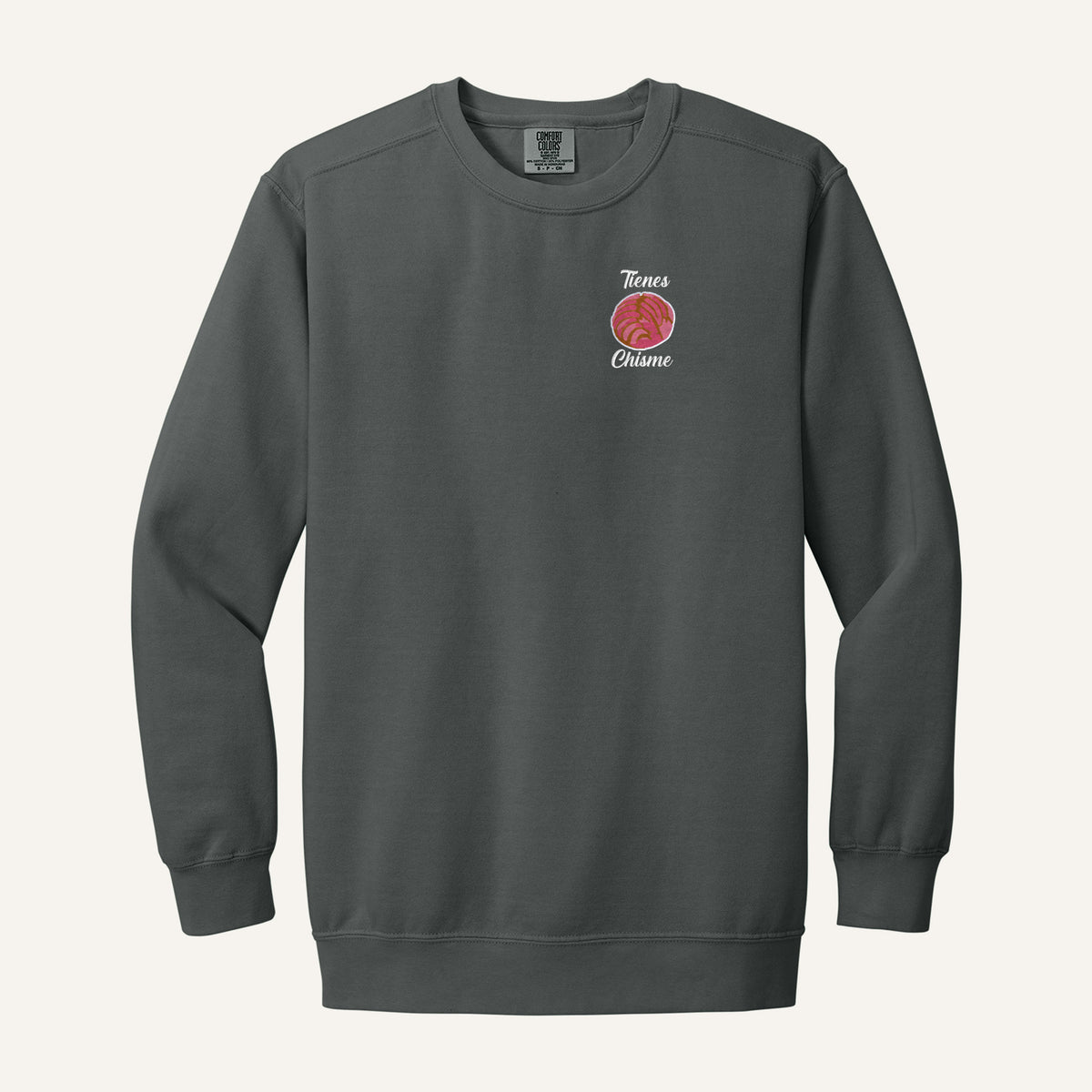 Tienes Chisme Embroidered Sweatshirt – Comfort Colors Crewneck in Pepper