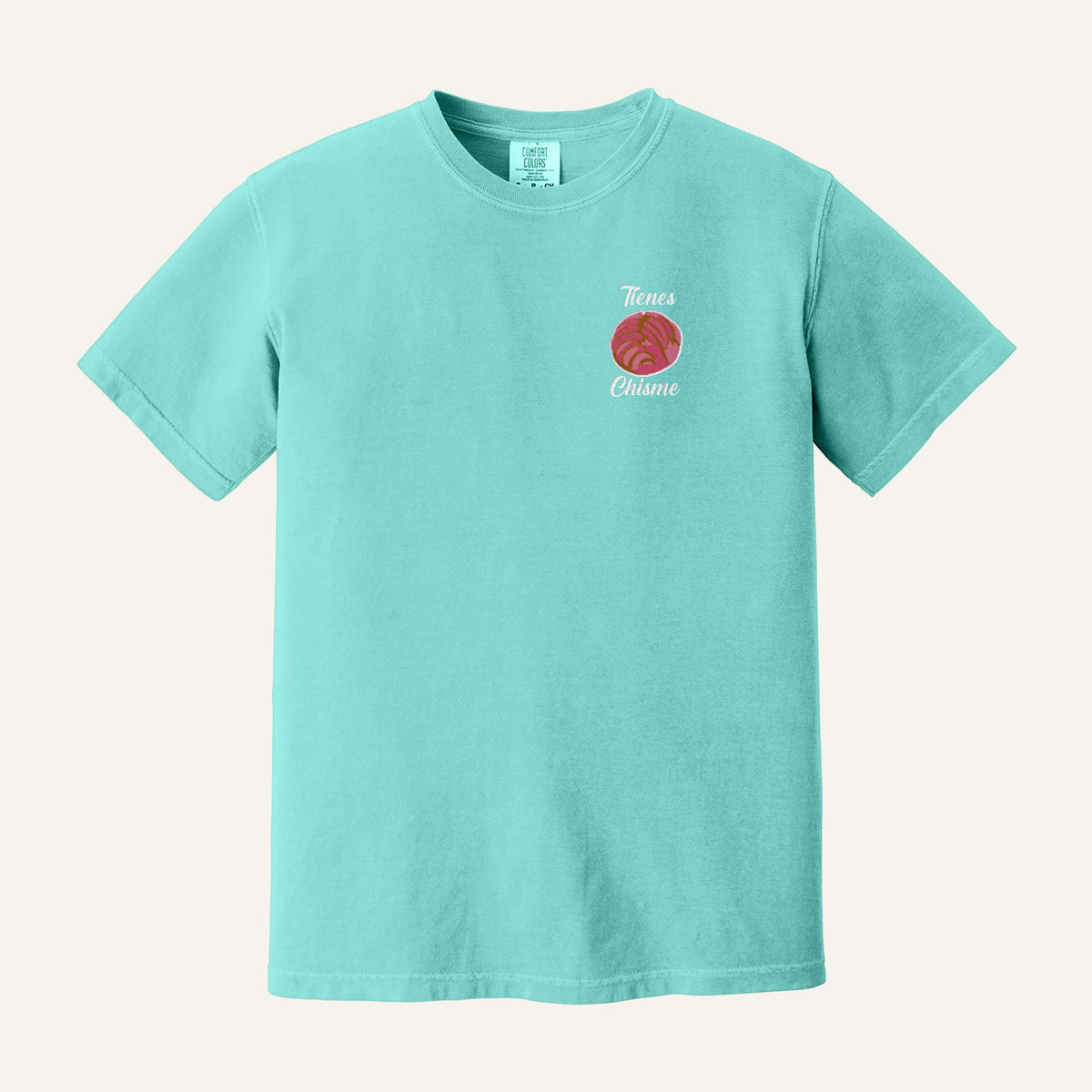 Tienes Chisme Embroidered Sweatshirt – Comfort Colors Tee in Chalky Mint