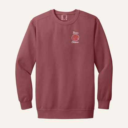 Tienes Chisme Embroidered Sweatshirt – Comfort Colors Crewneck in Crimson