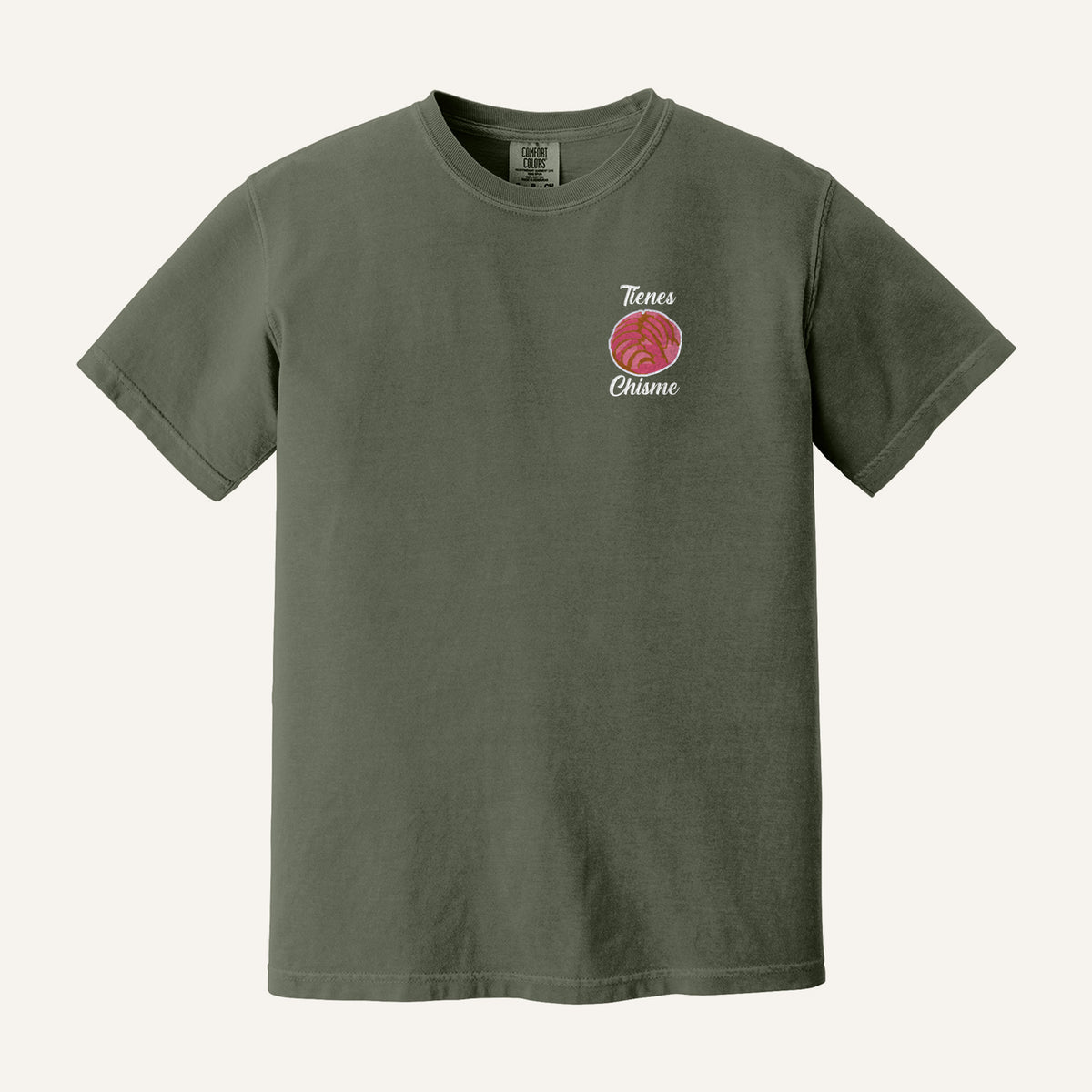 Tienes Chisme Embroidered Sweatshirt – Comfort Colors Tee in Moss