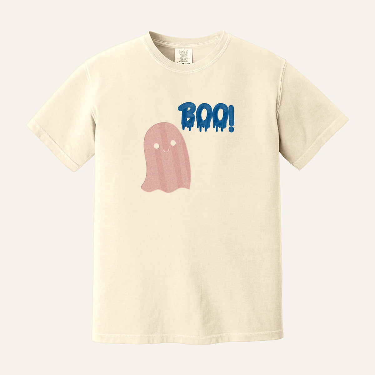 Pink Ghost Boo Embroidered Tee – Comfort Colors Tee in Ivory