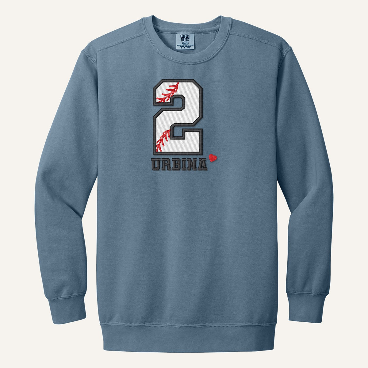 Baseball Number and Name Embroidered Shirt – Baseball Mom Stitch Collar – Comfort Colors Crewneck in Blue Jean