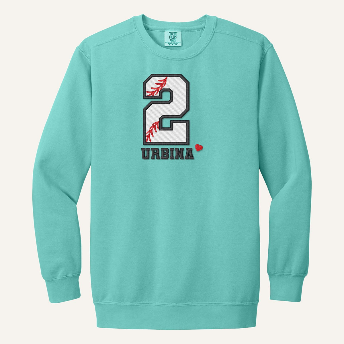 Baseball Number and Name Embroidered Shirt – Baseball Mom Stitch Collar – Comfort Colors Crewneck in Chalky Mint