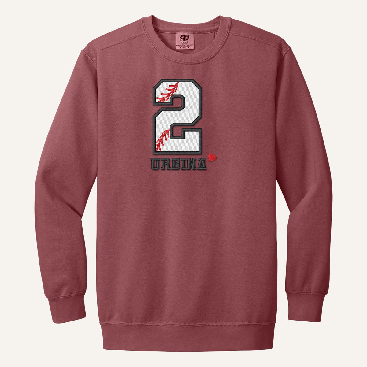 Baseball Number and Name Embroidered Shirt – Baseball Mom Stitch Collar – Comfort Colors Crewneck in Crimson