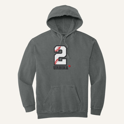 Baseball Number and Name Embroidered Shirt – Baseball Mom Stitch Collar – Comfort Colors Hoodie in Grey