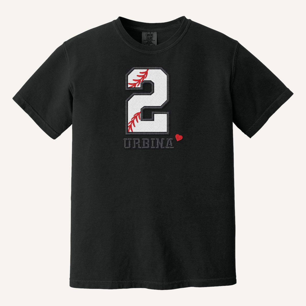 Baseball Number and Name Embroidered Shirt – Baseball Mom Stitch Collar – Comfort Colors Tee in Black