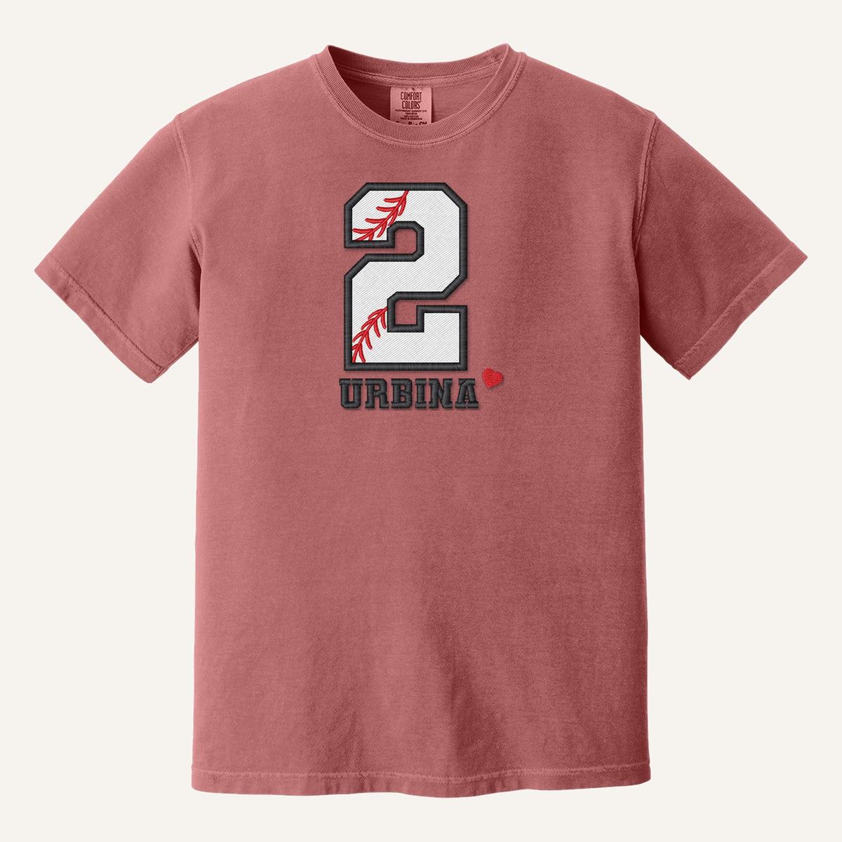 Baseball Number and Name Embroidered Shirt – Baseball Mom Stitch Collar – Comfort Colors Tee in Crimson
