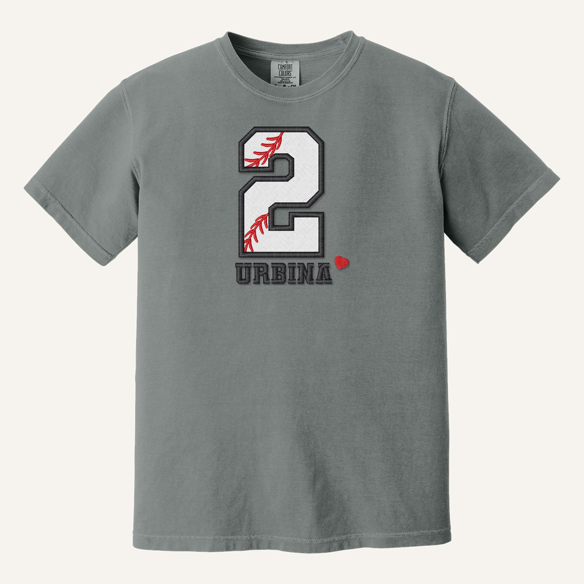 Baseball Number and Name Embroidered Shirt – Baseball Mom Stitch Collar – Comfort Colors Tee in Grey