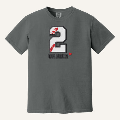 Baseball Number and Name Embroidered Shirt – Baseball Mom Stitch Collar – Comfort Colors Tee in Pepper