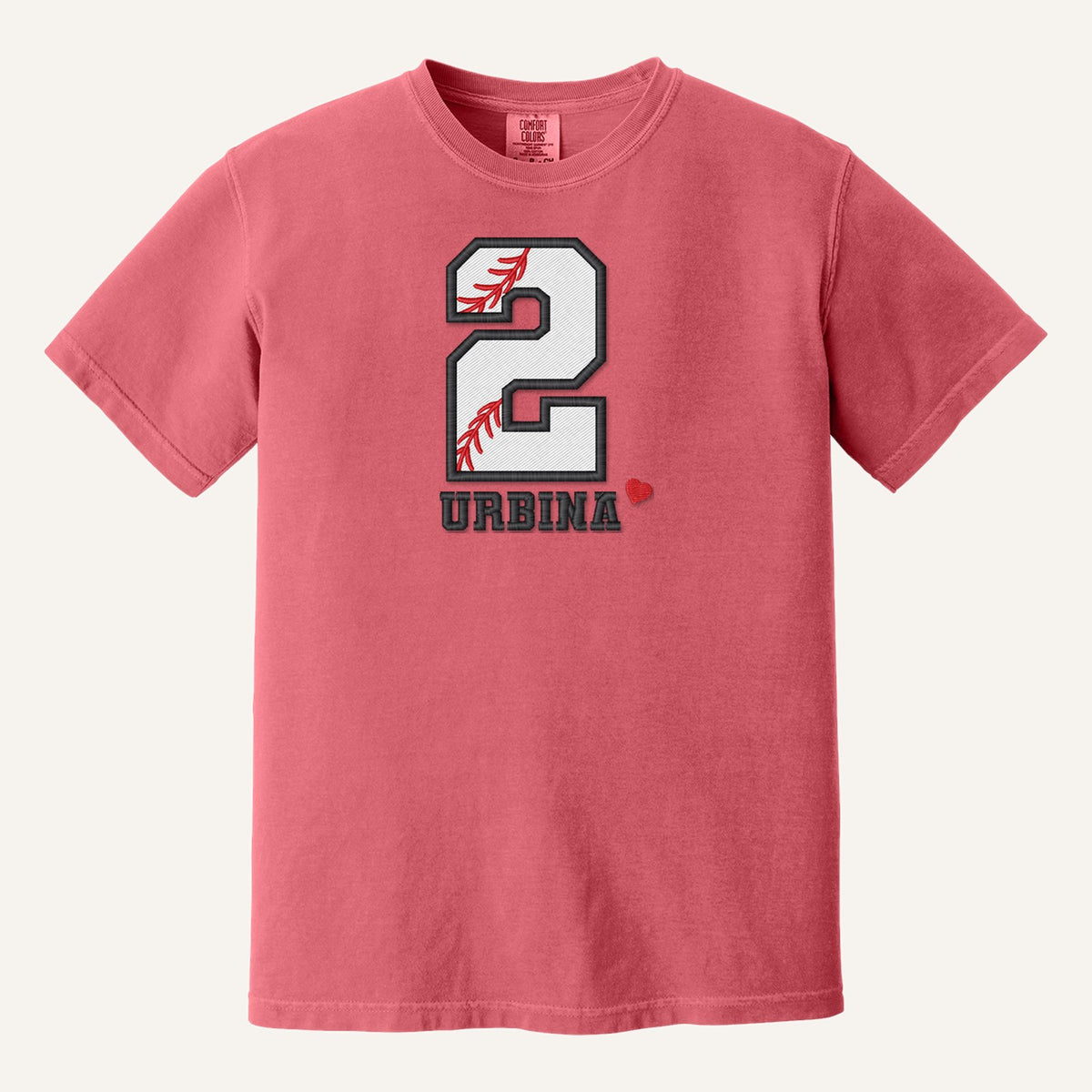 Baseball Number and Name Embroidered Shirt – Baseball Mom Stitch Collar – Comfort Colors Tee in Watermelon
