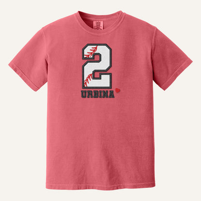 Baseball Number and Name Embroidered Shirt – Baseball Mom Stitch Collar – Comfort Colors Tee in Watermelon