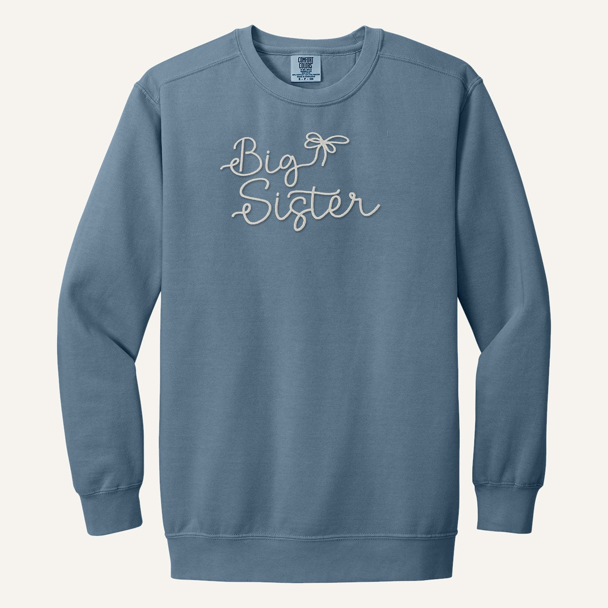 Big Sister Embroidered Sweatshirt – Comfort Colors Crewneck in Blue Jean