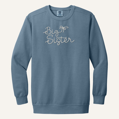 Big Sister Embroidered Sweatshirt – Comfort Colors Crewneck in Blue Jean