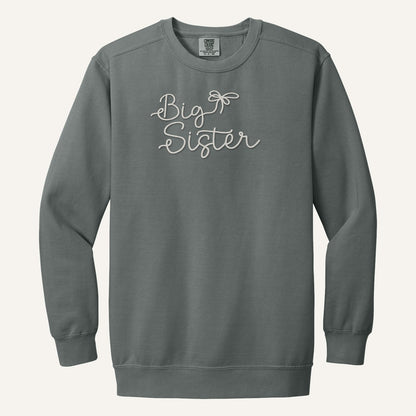 Big Sister Embroidered Sweatshirt – Comfort Colors Crewneck in Grey