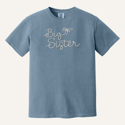 Big Sister Embroidered Sweatshirt – Comfort Colors Tee in Blue Jean
