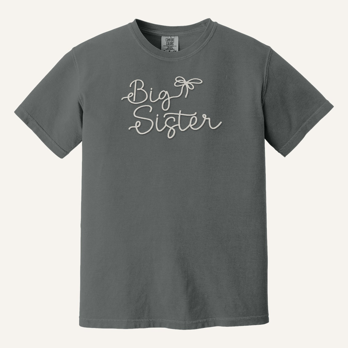 Big Sister Embroidered Sweatshirt – Comfort Colors Tee in Pepper