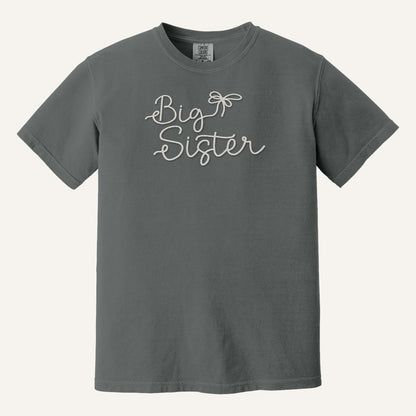 Big Sister Embroidered Sweatshirt – Comfort Colors Tee in Pepper