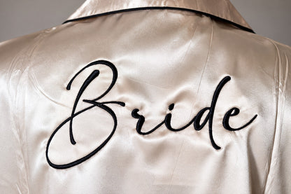 Bride Satin Shirt or Robe – Embroidered Bride Getting Ready Robe – close-up detail