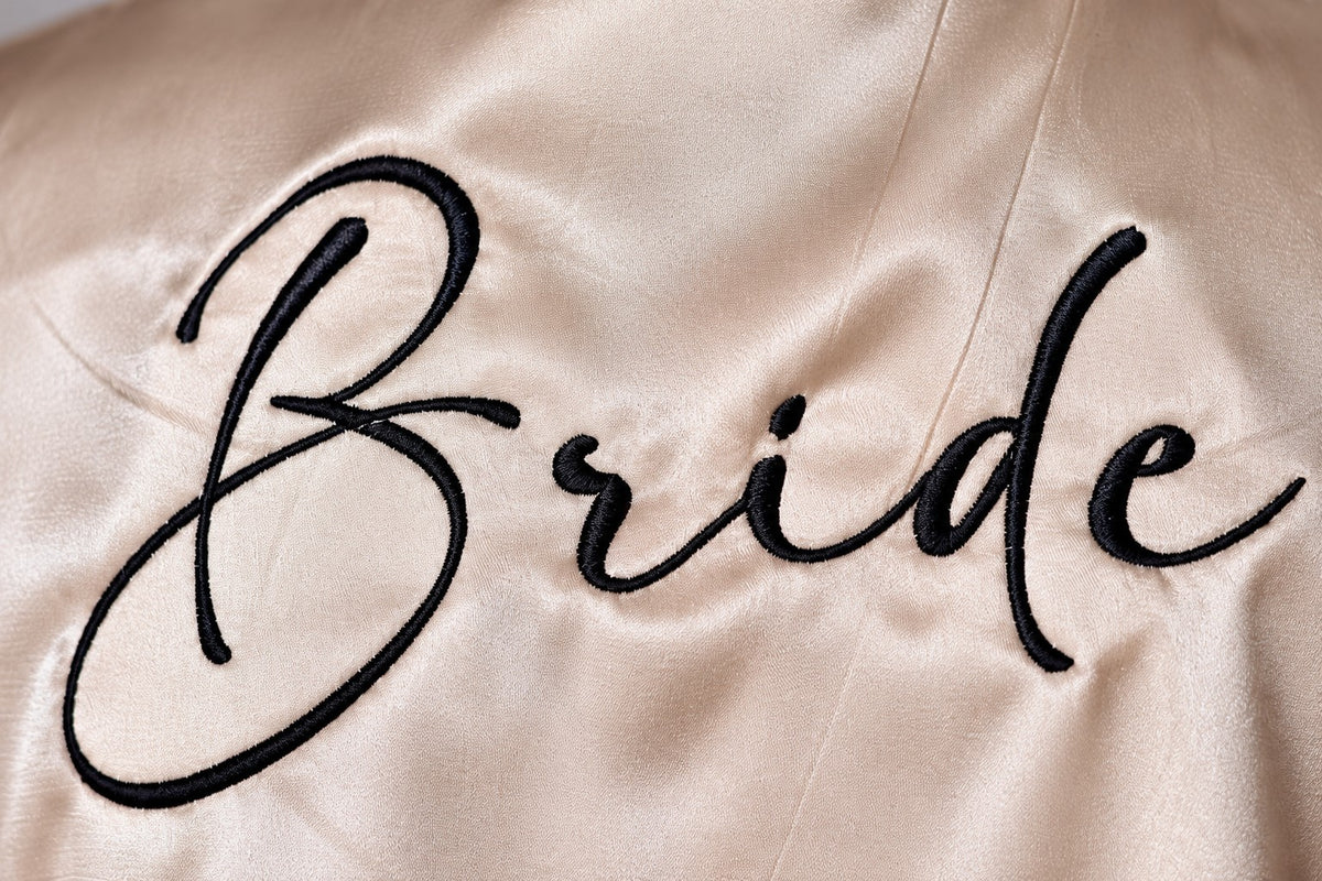 Bride Satin Shirt or Robe – Embroidered Bride Getting Ready Robe – close-up detail