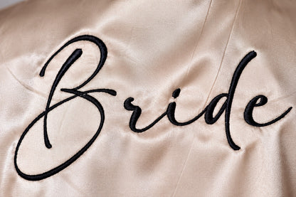 Bride Satin Shirt or Robe – Embroidered Bride Getting Ready Robe – close-up detail