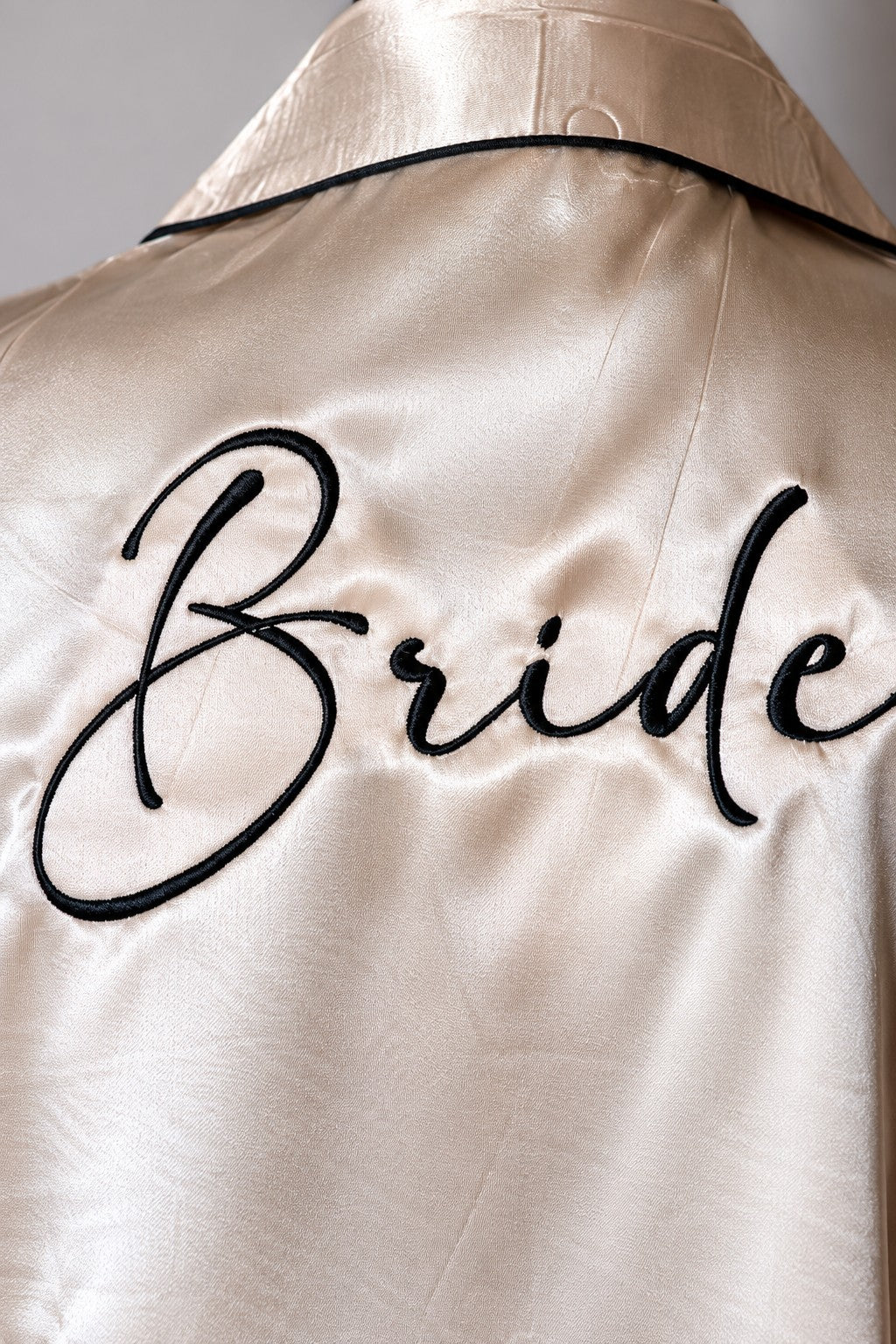 Bride Satin Shirt or Robe – Embroidered Bride Getting Ready Robe – close-up detail