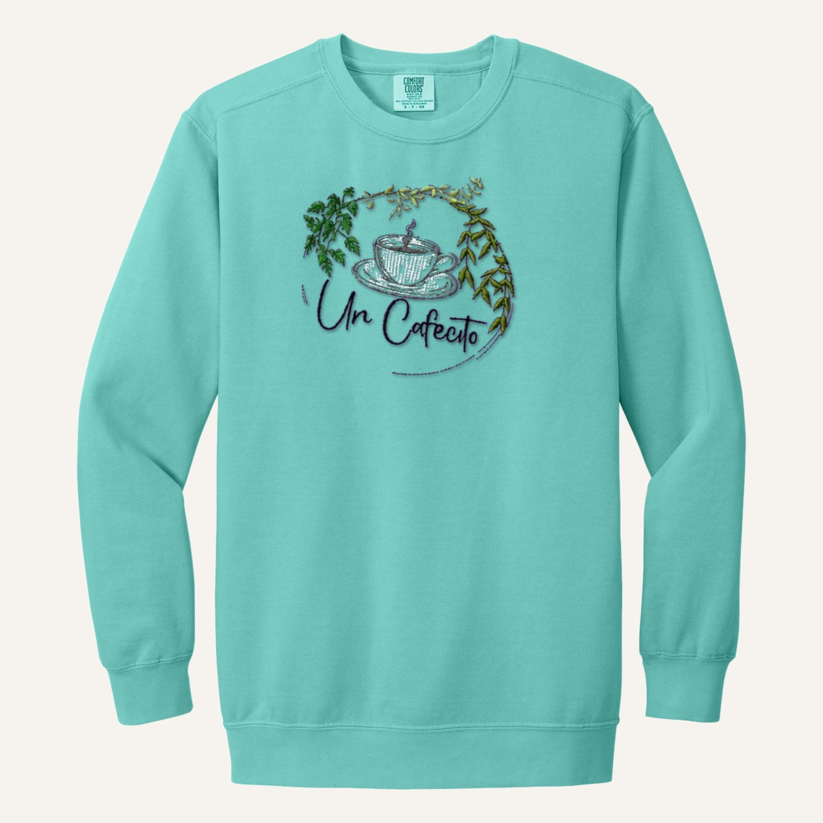 Un Cafecito Embroidered Tee – Coffee Lover Shirt – Comfort Colors Crewneck in Chalky Mint