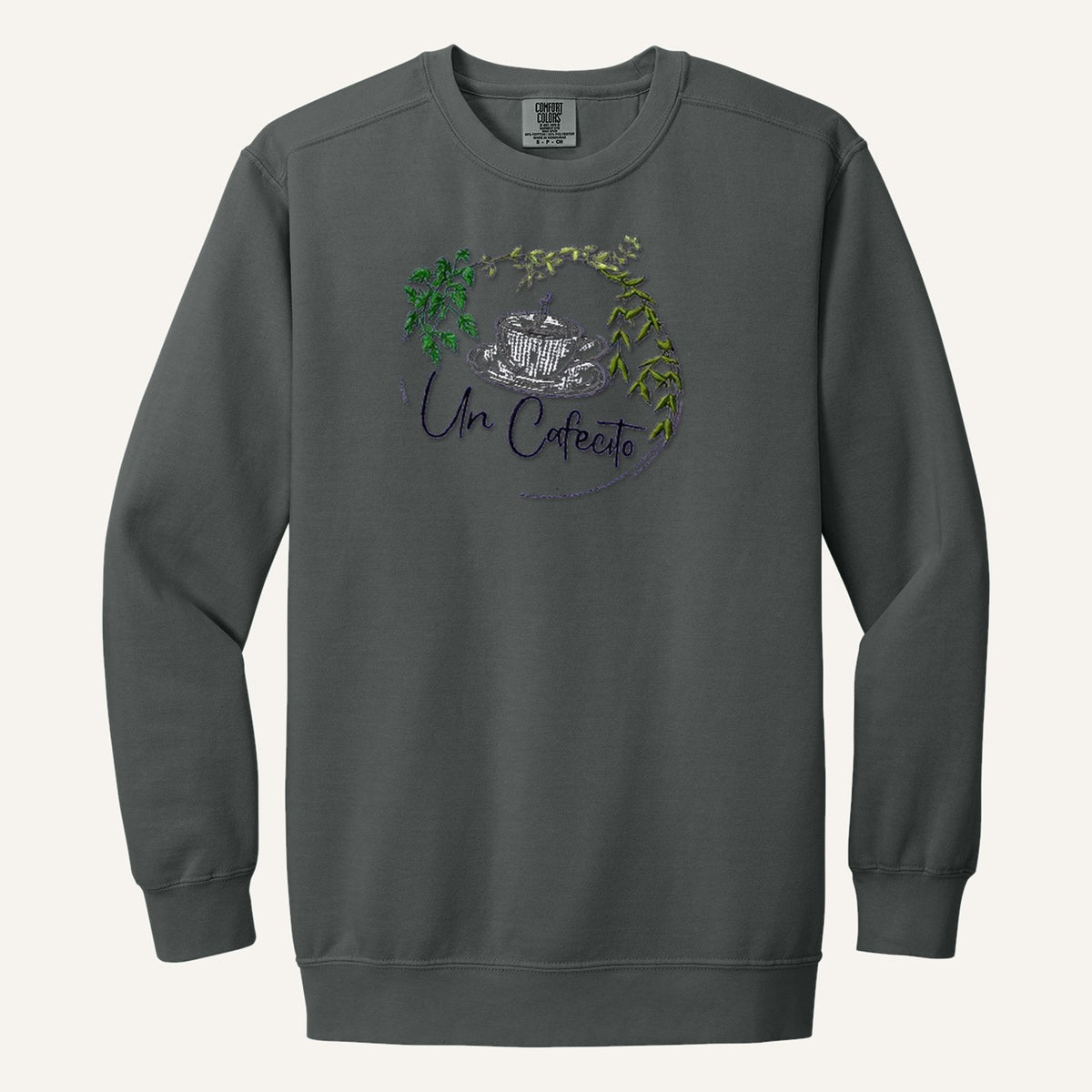 Un Cafecito Embroidered Tee – Coffee Lover Shirt – Comfort Colors Crewneck in Pepper
