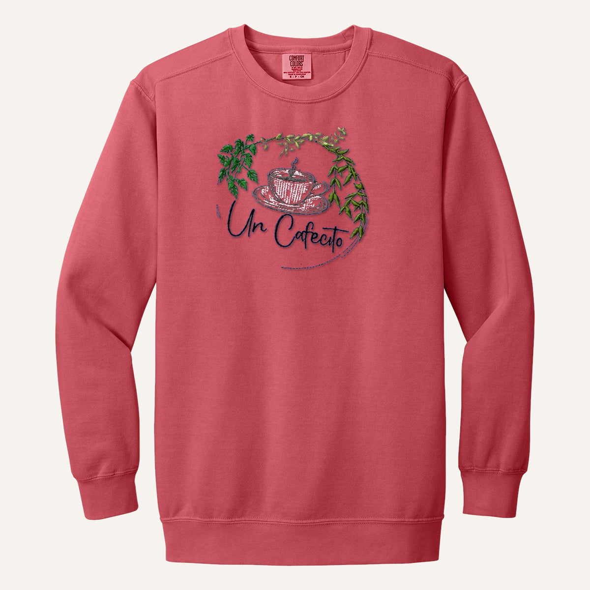 Un Cafecito Embroidered Tee – Coffee Lover Shirt – Comfort Colors Crewneck in Watermelon
