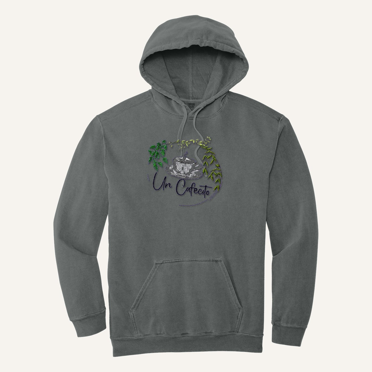 Un Cafecito Embroidered Tee – Coffee Lover Shirt – Comfort Colors Hoodie in Grey