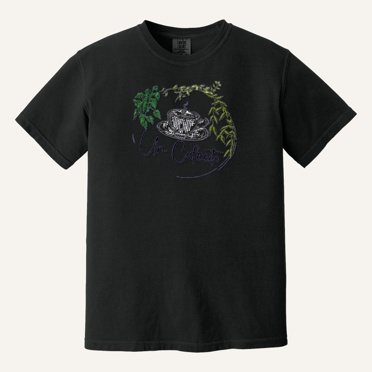 Un Cafecito Embroidered Tee – Coffee Lover Shirt – Comfort Colors Tee in Black