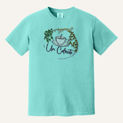 Un Cafecito Embroidered Tee – Coffee Lover Shirt – Comfort Colors Tee in Chalky Mint
