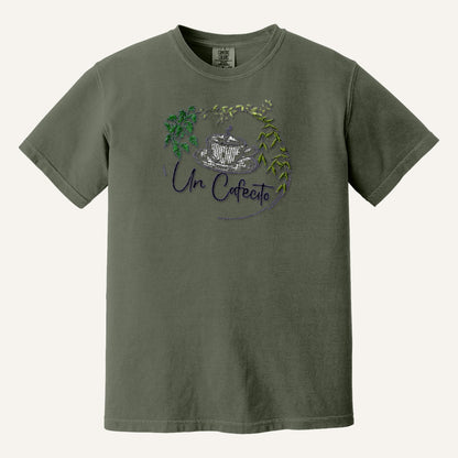 Un Cafecito Embroidered Tee – Coffee Lover Shirt – Comfort Colors Tee in Moss