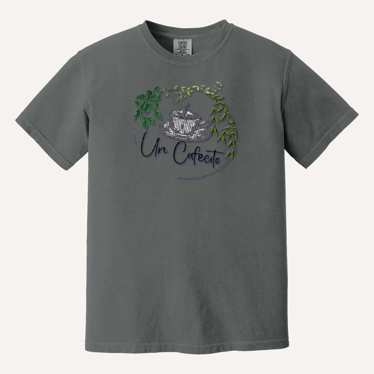 Un Cafecito Embroidered Tee – Coffee Lover Shirt – Comfort Colors Tee in Pepper